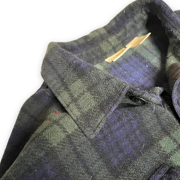 LL Bean Fleece Button Down Shirt Men’s Sz L Tall Long Sleeve Green Plaid Shacket - Picture 3 of 5